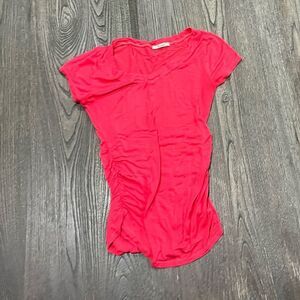 Concert By Clare Tee Shirt Cap Sleeves Ruched Sides Round Neck Cotton Pink S